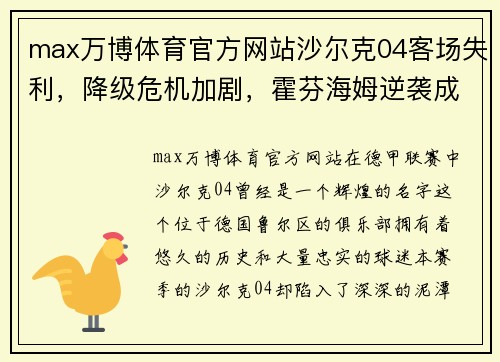 max万博体育官方网站沙尔克04客场失利，降级危机加剧，霍芬海姆逆袭成功